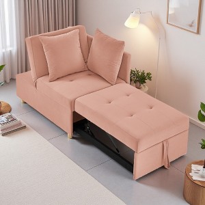 Linen Sleeper Sofa Chair with Pull-Out Bed & Wheels - 1 of 4