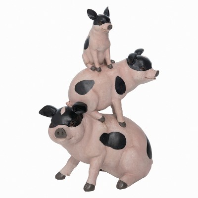 Transpac Resin 14" Brown Spring Pigs on Pigs Statuette