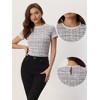 Allegra K Women's Round Neck Pearl Trim Short Sleeve Tweed Blouse - 2 of 4