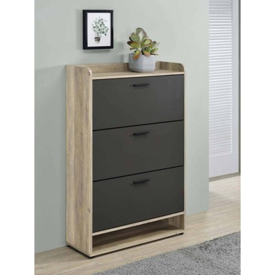 Beige and Gray 3-Tier Modern Wood Shoe Cabinet