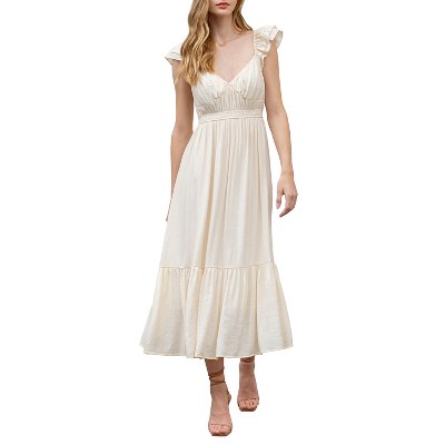 August Sky Women's Ruched Layered Ruffle Sleeve Midi Dress