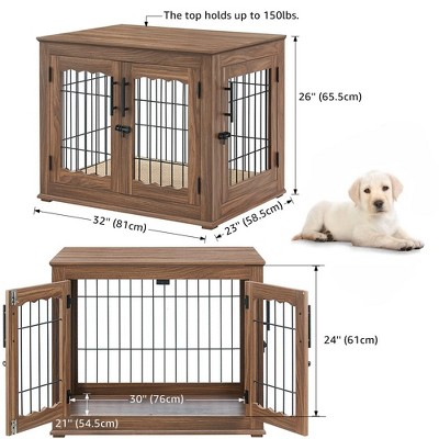 unipaws Wire Bar Dog Crate End Table – Double Doors, Wooden Furniture Style