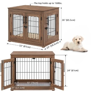 unipaws Wire Bar Dog Crate End Table – Double Doors, Wooden Furniture Style - 1 of 1