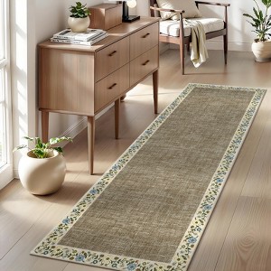 Garvee Washable Rugs for Living Room Bedroom, Floral Bordered Area Rug, Indoor Soft Foldable Accent Rug - 1 of 4