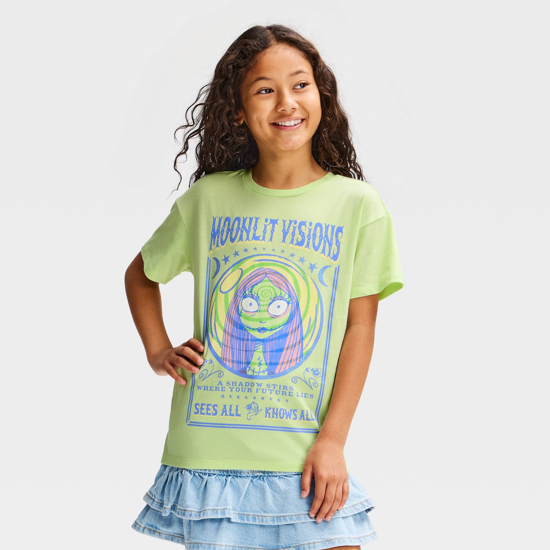 Girls' Disney The Nightmare Before Christmas Sally Halloween Oversized Graphic T-Shirt - Lime Green