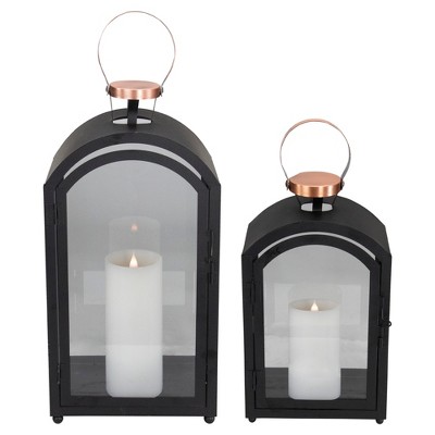 Melrose Set of 2 Black Metal Dome Lanterns with Copper Handle 20"