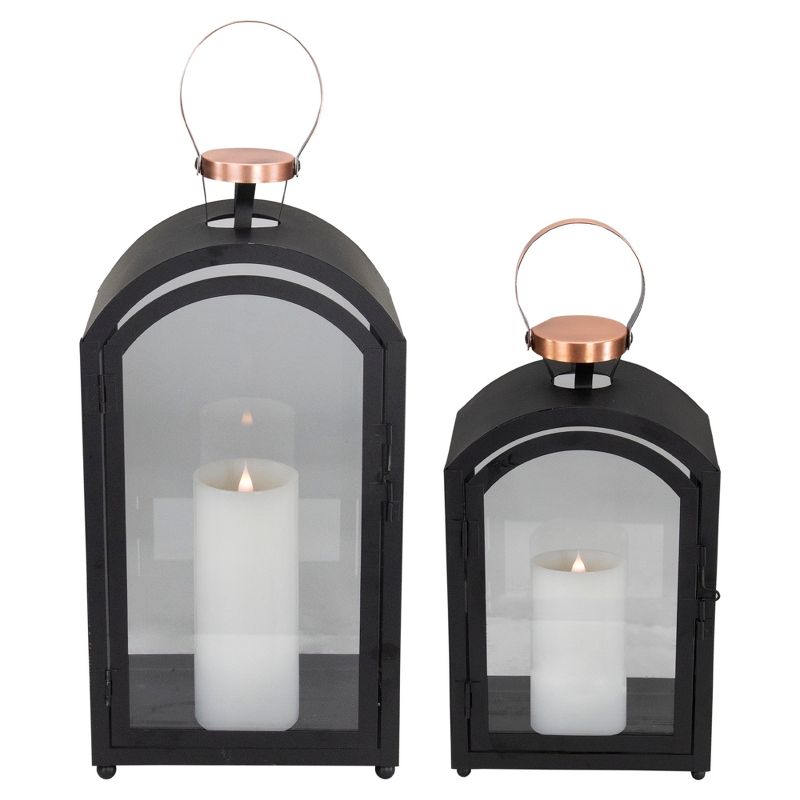 Melrose Set of 2 Black Metal Dome Lanterns with Copper Handle 20", 1 of 6