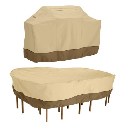  Veranda Large Grill Cover and Large Rectangular/Oval Patio Table & Chair Set Cover - Classic Accessories 