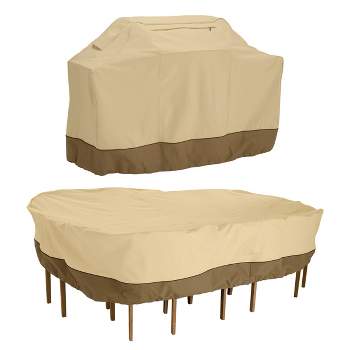 Veranda Medium Grill Cover and Large Rectangular/Oval Patio Table & Chair Set Cover - Classic Accessories