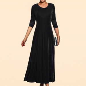 EadianDree Womens 3/4 Sleeve Velvet Maxi Dress Scoop Neck Fitted Seam Elegant Evening Party Casual Long Maxi Dresses for Women : Target
