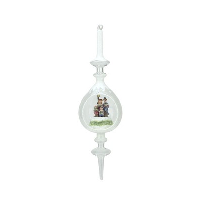 Roman 12.5" Winter Scene with Caroling Family Inside of Glass Pendant Finial Christmas Ornament - White