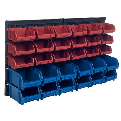 Fleming Supply Wall-Mounted 30-Bin Organizer Rack - Red/Blue