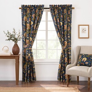 Ellis Curtain Regency 3" Rod Pocket Curtain Panel Pair with Tiebacks Navy - 1 of 4