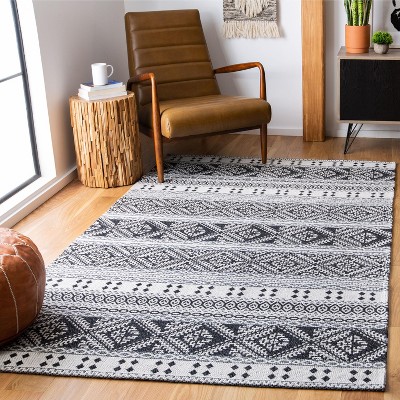 Augustine Black and Cream Geometric Flat Woven Area Rug