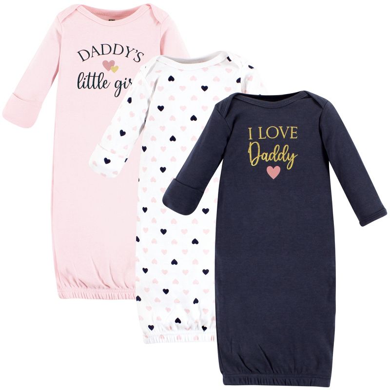 Hudson Baby Infant Girl Cotton Gowns, Girl Daddy Pink Navy, 1 of 6