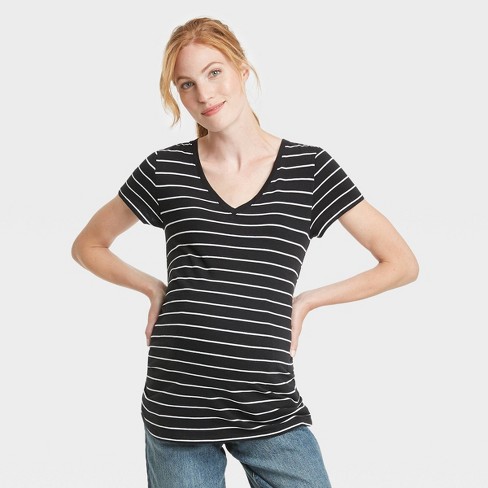 Short Sleeve V-neck Side Shirred Maternity T-shirt - Isabel Maternity By  Ingrid u0026 Isabel™ White/black Striped S : Target