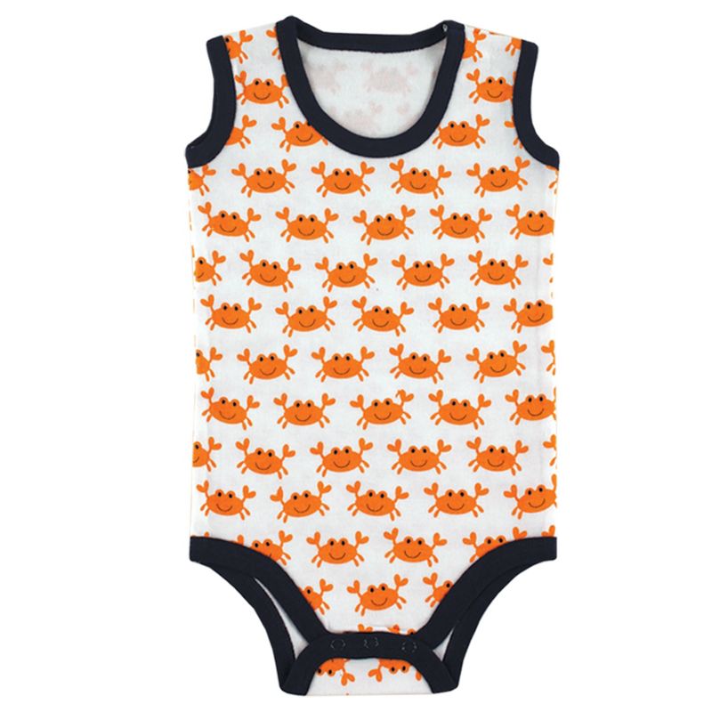 Luvable Friends Baby Boy Cotton Sleeveless Bodysuits 5pk, Crab, 4 of 9