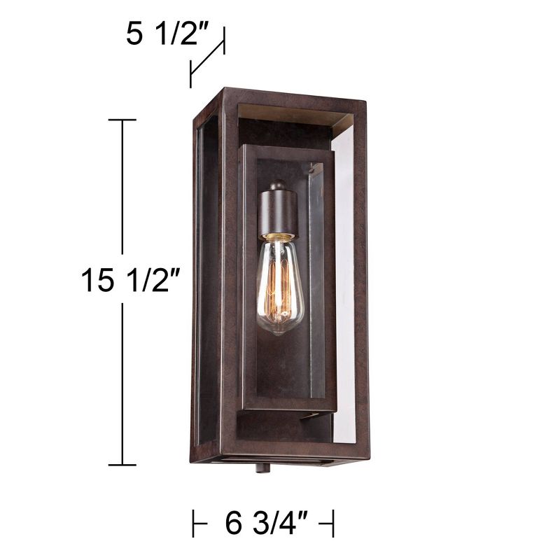 Possini Euro Design Rustic Industrial Farmhouse Outdoor Wall Light Fixtures Set of 2 Bronze 15 1/2" Clear Glass for Exterior Barn Deck House Porch, 4 of 9