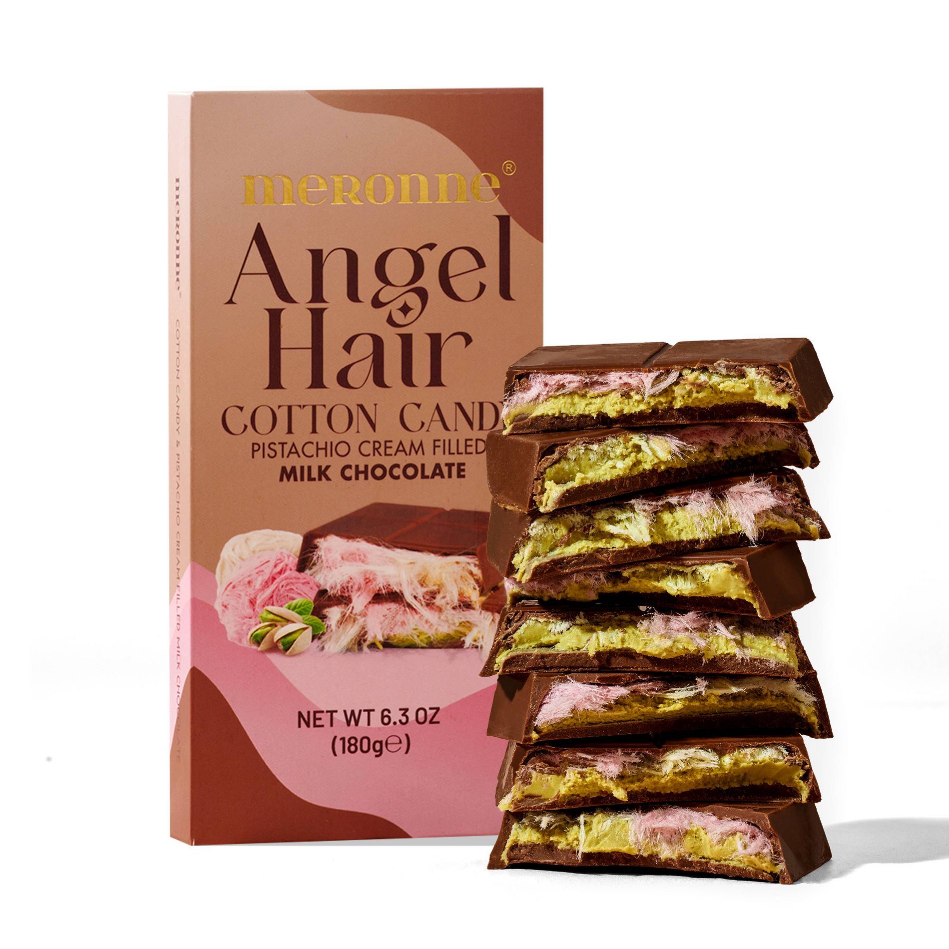 Meronne Milk Chocolate Filled with Pistachio Cream & Cotton Candy - 6.3oz