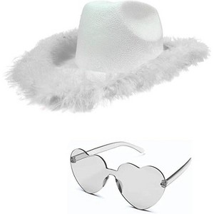 4E's Novelty White Felt Cowgirl Hat with Heart Glasses, Bachelorette & Festival Party Accessory for Women - 1 of 3