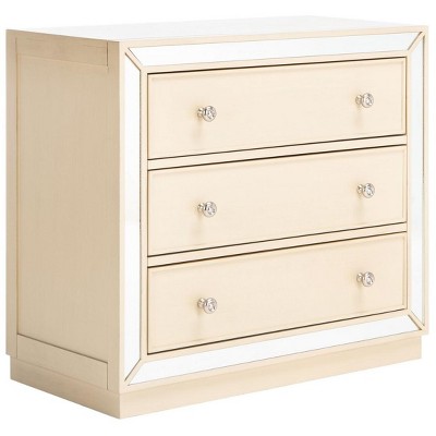 Antique Beige 3-Drawer Mirrored Night Table