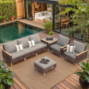 7-piece Rattan Patio Conversation Set With Removable Washable Cushions,Outdoor Sofa Set With Patio Table -Maison Boucle - 1 of 4