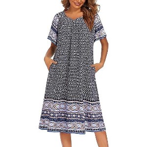 Ekouaer Womens Nightgown Short Sleeve House Dress with Pockets-Floral Print Mumu Dress - 1 of 4