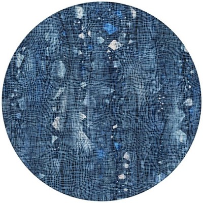 HomeRoots 8' Blue And Ivory Round Abstract Washable Indoor Outdoor Area Rug