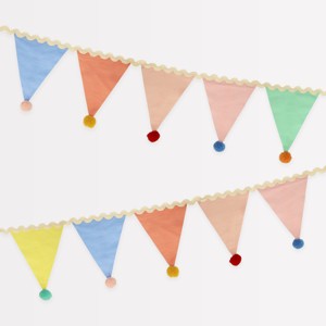 Meri Meri Pastel Pom Pom Flag Garland (Pack of 1). Garland length is 6'. Measures 10' including excess cord. - 1 of 4
