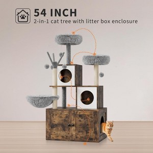 54in Tall 2-in-1 Wooden Cat Tree, Modern Multi-Level Pussy Tower Condo Toilet Furniture, Large Cat Play House, Scratching Post and Dangling Balls - 1 of 4