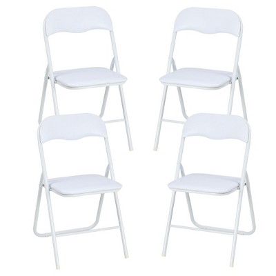 4 Pcs Folding Chairs, Portable Metal Foldable Chairs  with Cushion for Outdoor & Indoor, with Non-Slip Feet Pads Stackable Chairs, White