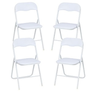 4 Pcs Folding Chairs, Portable Metal Foldable Chairs  with Cushion for Outdoor & Indoor, with Non-Slip Feet Pads Stackable Chairs, White - 1 of 4