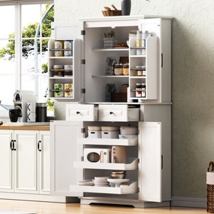Farmhouse Pantry Cabinet with 3 Pull Out Organizers, 6 Door Shelves & 2 Drawers, 71" Tall Kitchen Storage Hutch for Dining Room-3irtyhousy - 1 of 4