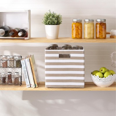 Stone and White Striped Polyester Storage Cube 13x13x13