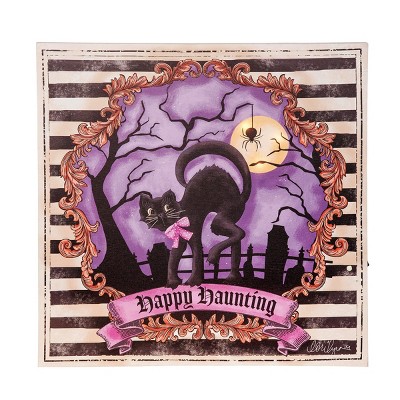 Gallerie II Happy Haunting Black Cat With Spider Light-Up Led Halloween Wall Art Decor Decoration 15.75 x 0.98 x 15.75 Inches.
