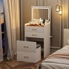 Airsurfer 3-in-1 White Vanity Desk with LED Mirror, Glass Desktop & Charging Station, Makeup Vanity Set with 3 Drawers & Storage Stool for Bedroom - 3 of 4