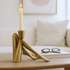 Decorative Pillar Candle Holder for Table Decor - Metal Candlestick Holder with Sculptural Figurative Legs for Taper Candles - Gold - 3 of 4