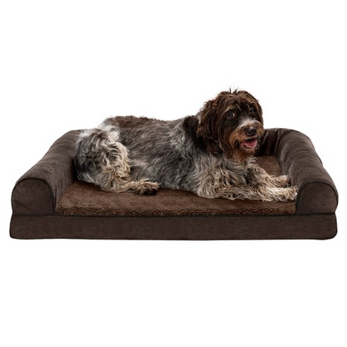 FurHaven Faux Fleece & Chenille Soft Woven Memory Sofa Dog Bed