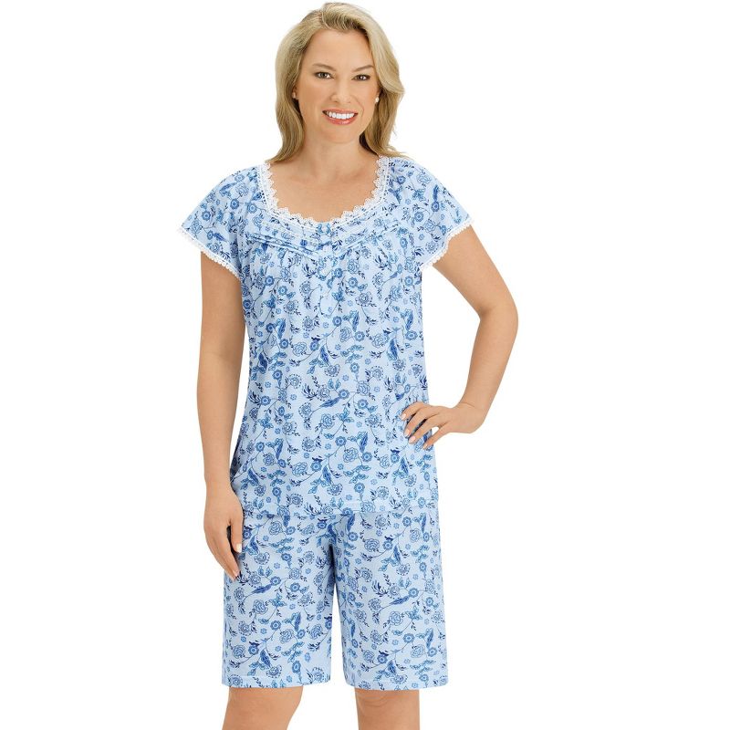 Collections Etc Floral Pattern Cap Sleeve Top & Shorts 2-Piece Pajama Set, 4 of 6