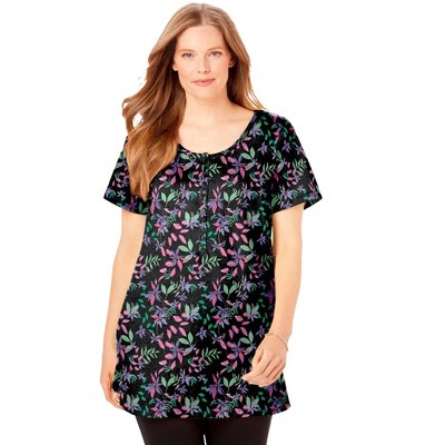 Woman Within Plus Size Perfect Short-Sleeve Scoop-Neck Henley Tunic