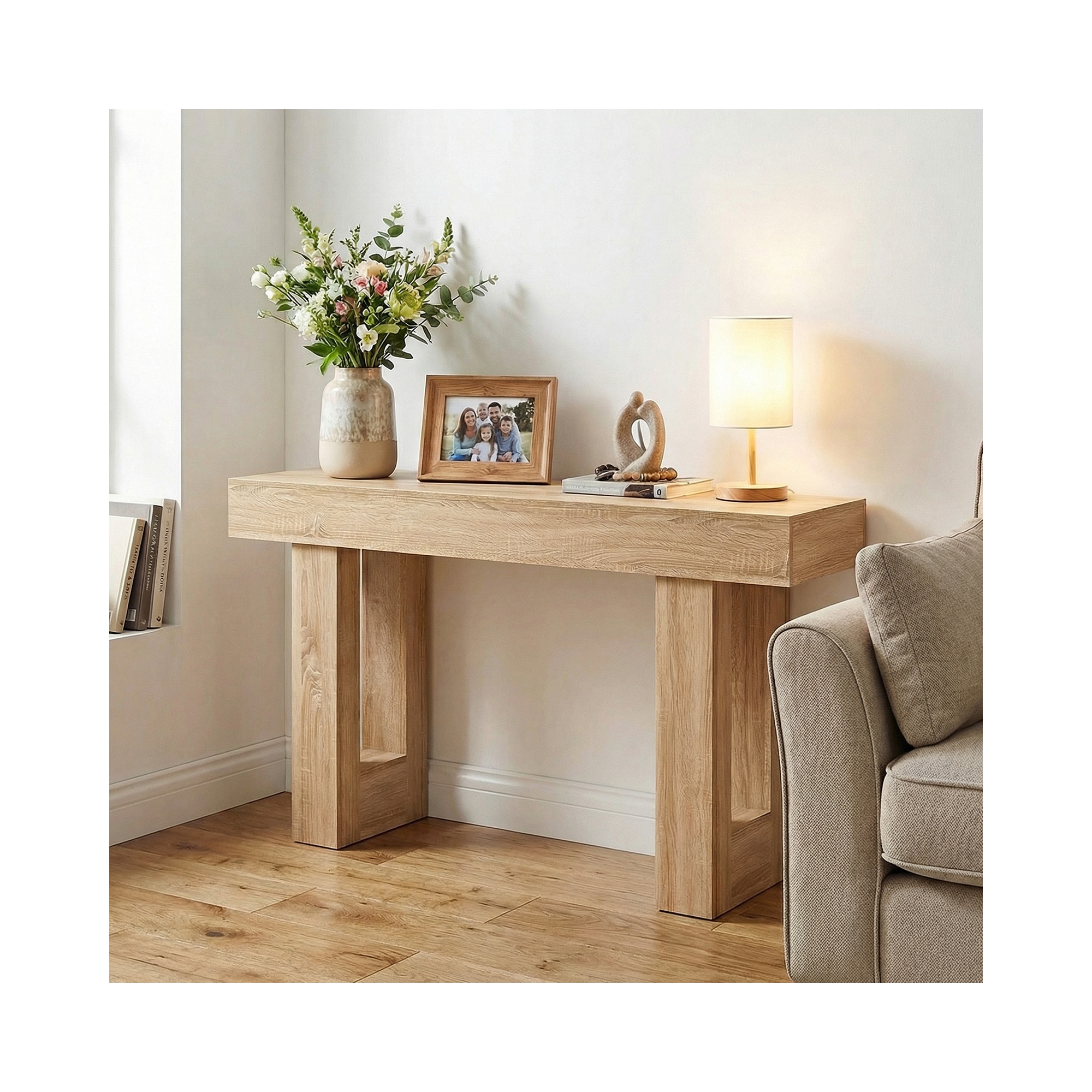 Costway Long Console Table, Farmhouse Entryway Table with Storage, Wooden Sofa Table