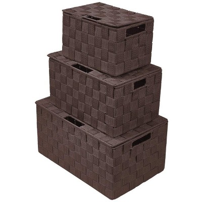 Sorbus 3pc Weave Stackable Basket Set Chocolate