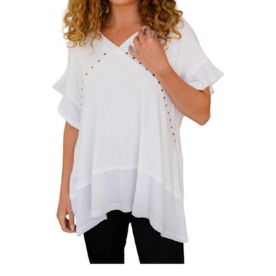 Women's Giving In V Neck Spliced Top - One Eleven North