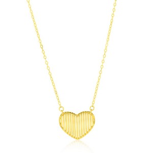 Classic Gold 14K Yellow Gold, Striped Heart Necklace - Gold - 16+2 Inch - 1 of 2