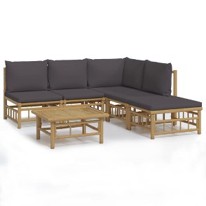 vidaXL Bamboo Patio Lounge Set, 6 Piece Outdoor Furniture with Dark Gray Cushions, Modular Garden Sofa Set with Sturdy Table - 1 of 4