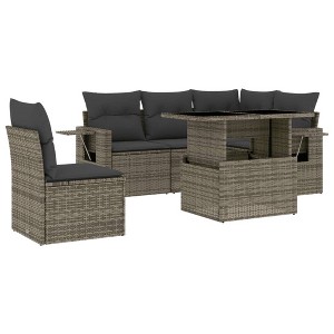 vidaXL 6 Piece Patio Sofa Set with Cushions Gray Poly Rattan - 1 of 4