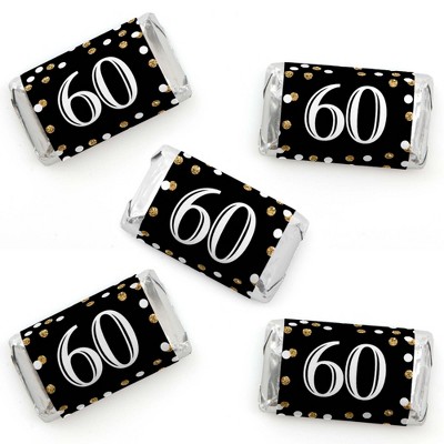 Big Dot of Happiness Adult 60th Birthday - Gold - Mini Candy Bar Wrapper Stickers - Birthday Party Small Favors - 40 Count