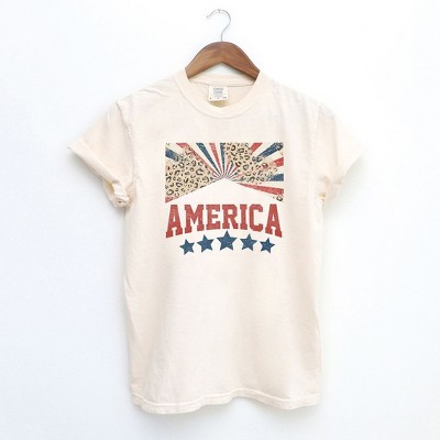 Simply Sage Market Women's America Stars Leopard Short Sleeve Garment Dyed Tee