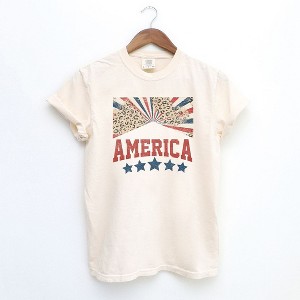 Simply Sage Market Women's America Stars Leopard Short Sleeve Garment Dyed Tee - 1 of 2