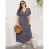 Garvee Women Plus Size V Neck Wrap Maxi Dress High Waist Ruffle Summer Casual Dress with Belt Short Sleeve - 2 of 4